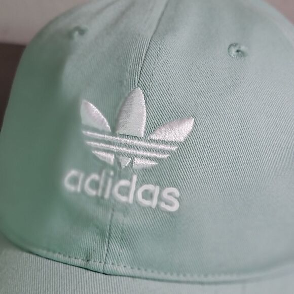 Adidas Originals Trefoil Logo Dad Hat Cap Pale Green Grey White Adjustable New - Picture 6 of 11